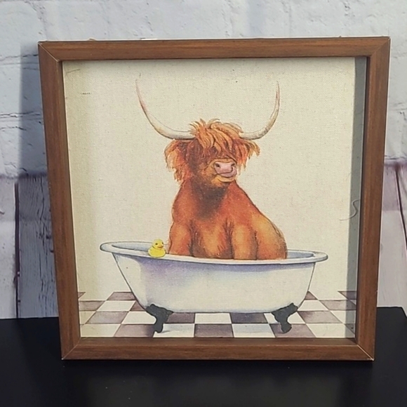 Other - Highland Cow Texas Country Cattle Bathtub Rubber Duck Wood Framed Canvas Print
